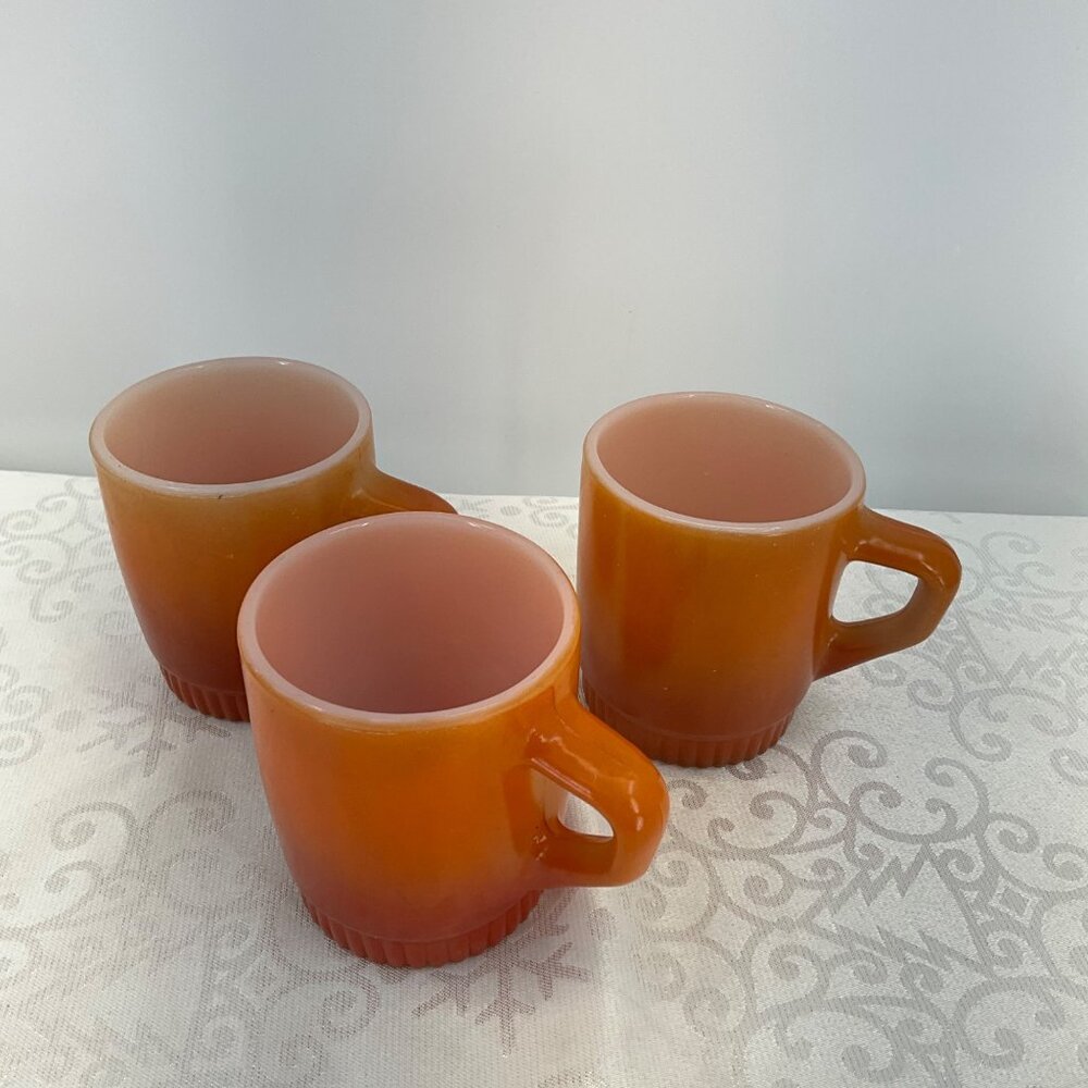 Anchor Hocking Fire-King Rust Gradient Ribbed Stackable Mugs Set Of 3 - Picture 2 of 5